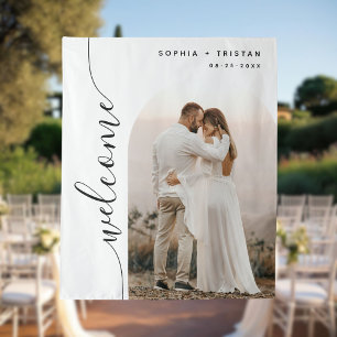 Vertical Script Photo Arch Wedding Welcome Tapestry