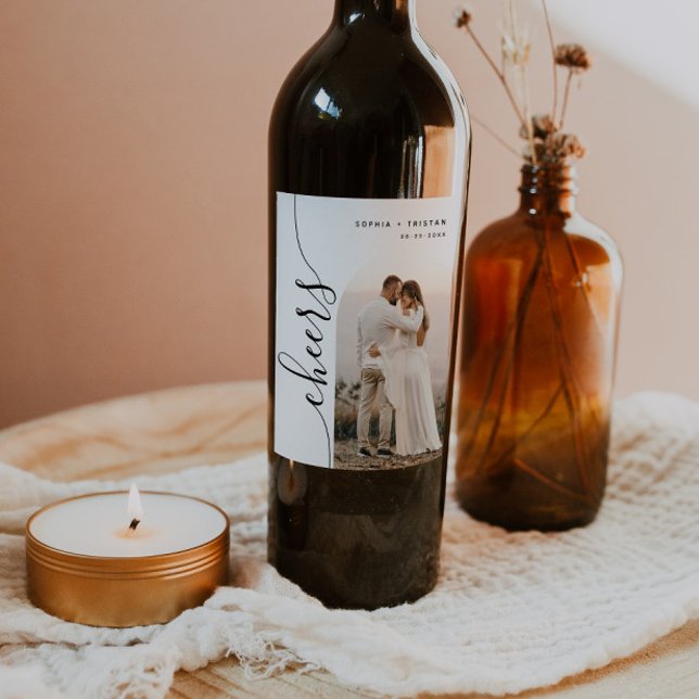 Vertical Script Photo Arch Wedding  Wine Label (Creator Uploaded)