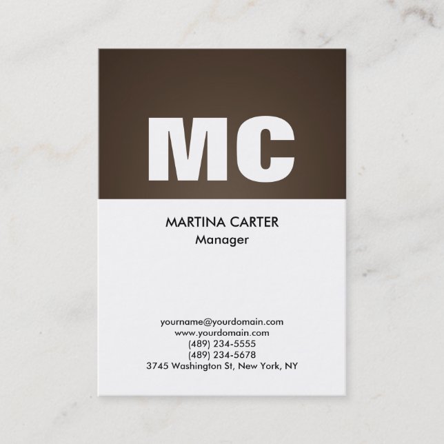 Vertical sepia white monogram professional modern business card (Front)
