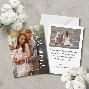Vertical Serif Script Wedding Thank You 2 Photos Card