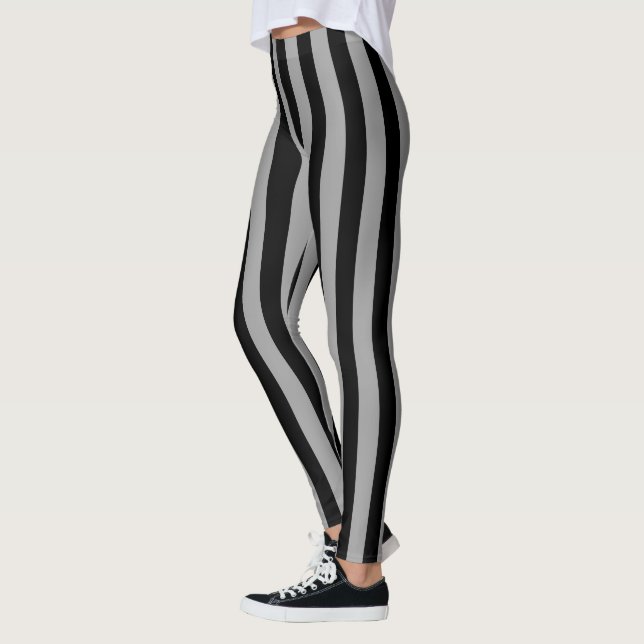 Vertical Silver and Black Stripes Leggings (Left)