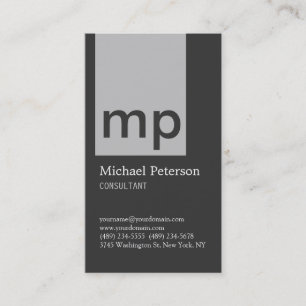 Vertical Silver Grey Stripe Monogram Business Card
