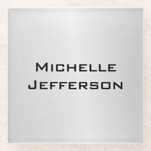 Vertical Silver Grey Stylish Trendy Modern Name Glass Coaster (Front)