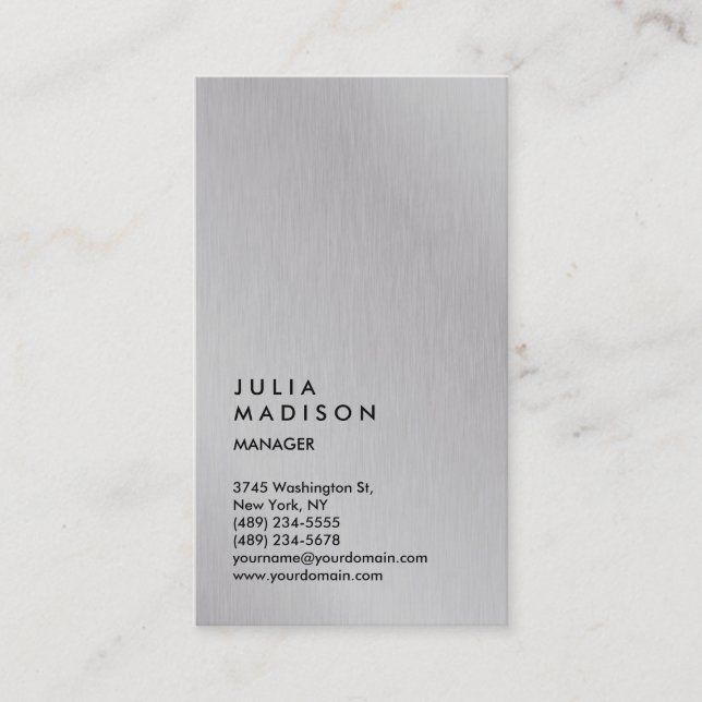 Vertical Silver Grey Trendy Manager Consultant Business Card (Front)