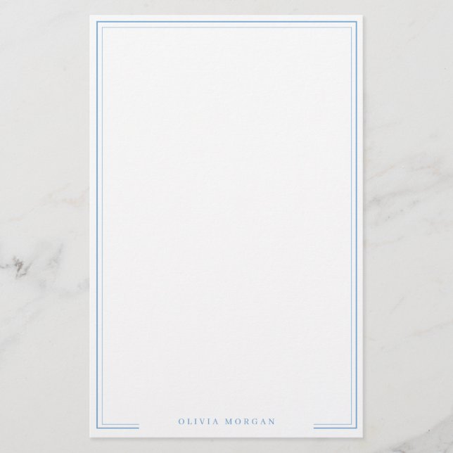 Vertical Simple Dusty Blue Border Name Stationery (Front)