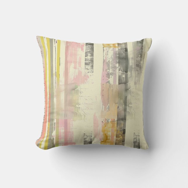Vertical sketched artistic lines pink grey yellow cushion (Front)