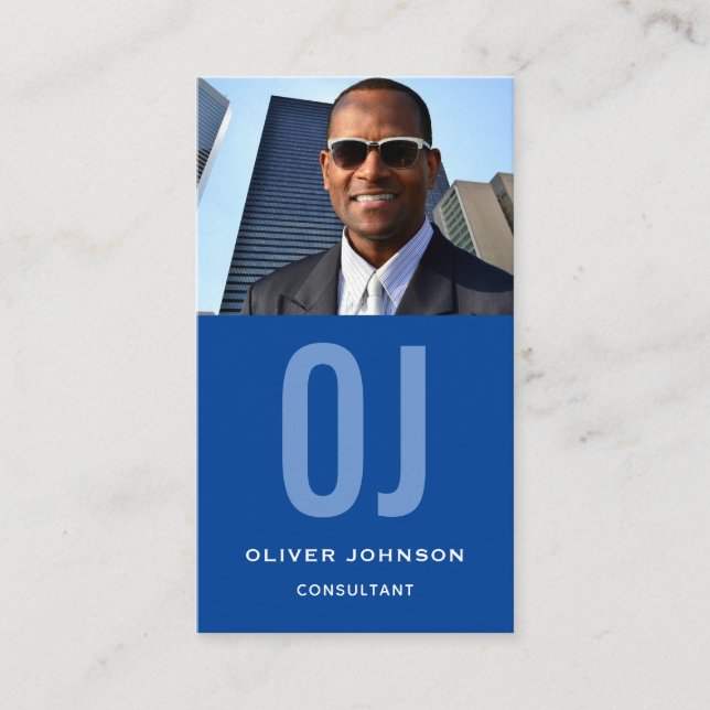Vertical Social Media Monogram Blue White Any Job Business Card (Front)