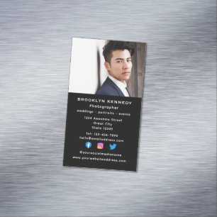 Vertical Social Media Photographer Headshot Photo Magnetic Business Card