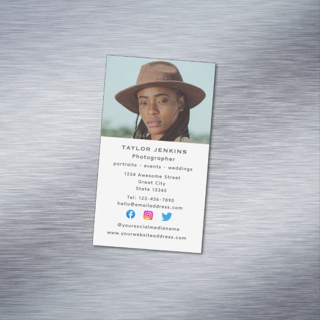 Vertical Social Media Photographer Photo Headshot Magnetic Business Card (In Situ)