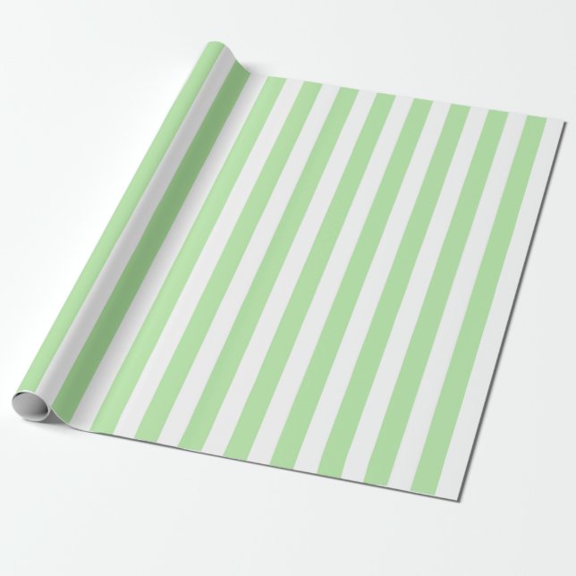 Vertical Soft Green and White Stripes Wrapping Paper (Unrolled)