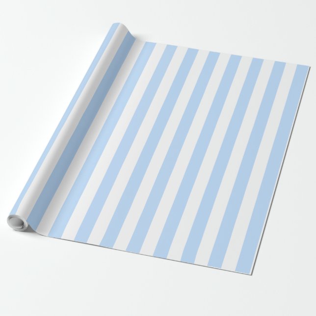 Vertical Stripe Pattern in Baby Blue and White Wrapping Paper (Unrolled)