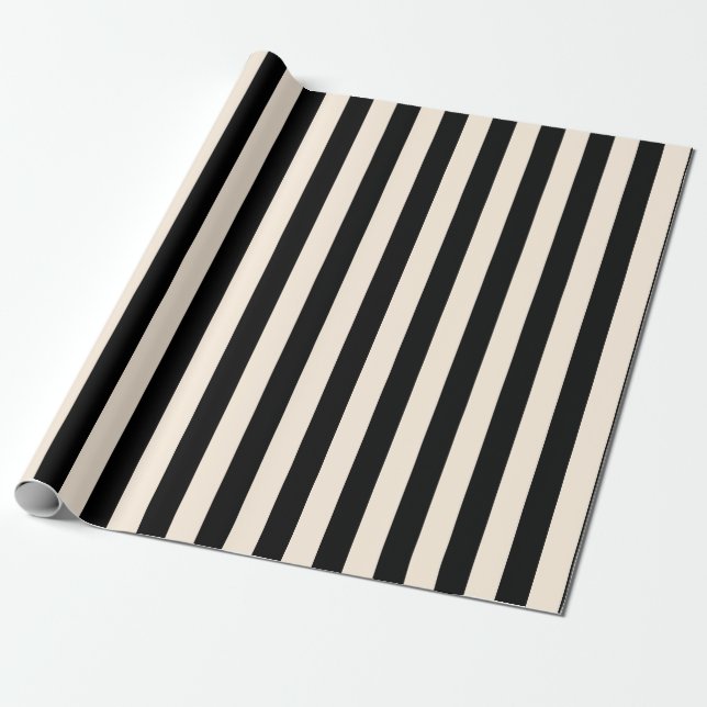 Vertical Stripe Pattern in Black and Cream Wrapping Paper (Unrolled)