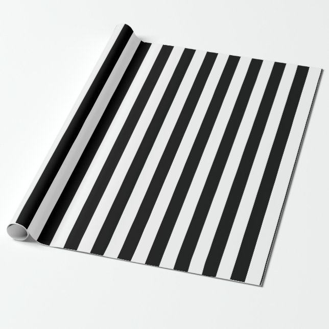 Vertical Stripe Pattern in Black and White Wrapping Paper (Unrolled)
