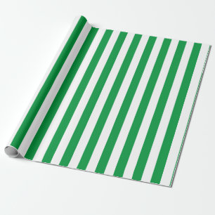 Vertical Stripe Pattern in Green and White Wrapping Paper