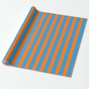 Vertical Stripe Pattern in Tangerine and Cerulean Wrapping Paper