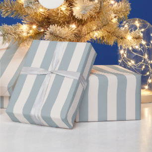 Vertical Stripe Pattern Light Blue-Gray and Cream Wrapping Paper