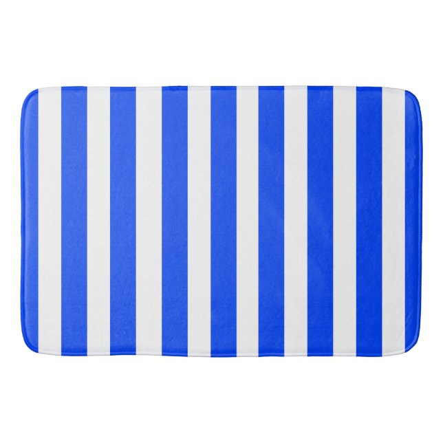 Vertical Stripe Sailor Blue & White Pattern Bath Mat (Front)