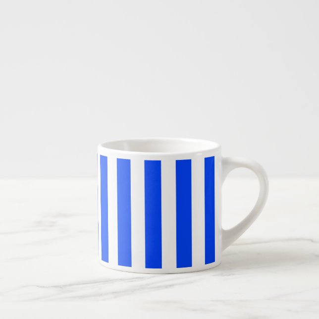 Vertical Stripe Sailor Blue & White Pattern Espresso Cup (Right)