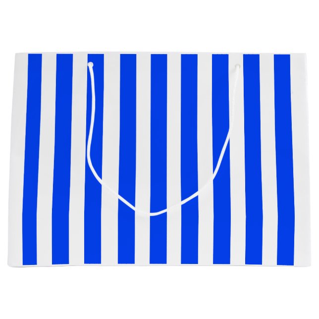 Vertical Stripe Sailor Blue & White Pattern Large Gift Bag (Front)