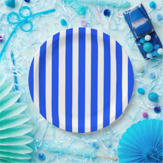 Vertical Stripe Sailor Blue & White Pattern Paper Plate