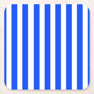 Vertical Stripe Sailor Blue & White Pattern Square Paper Coaster
