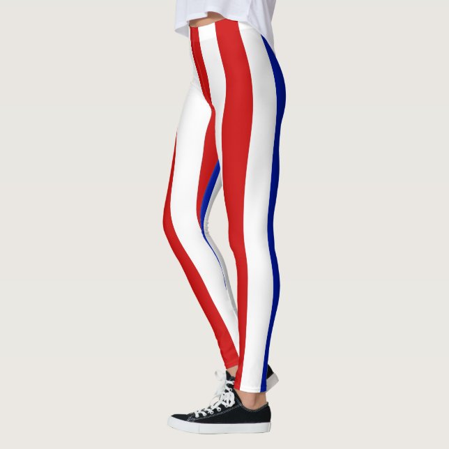 Vertical Striped Designer ~ Red ~ White ~ Blue ~ Leggings (Left)