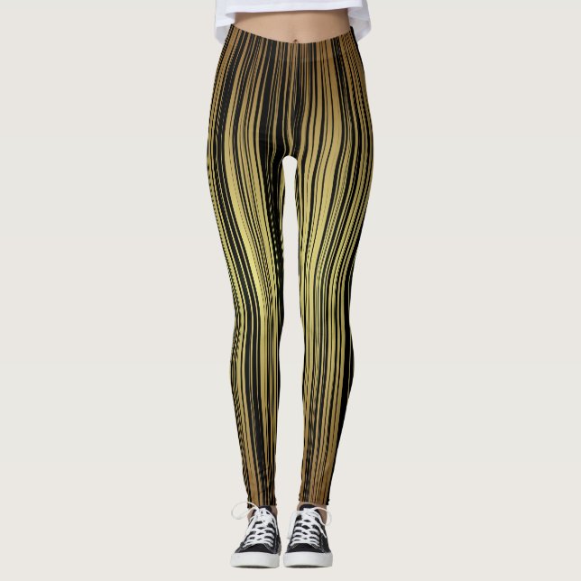 Vertical striped pattern yellow black colours leggings (Front)