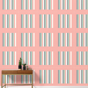 Vertical Striped Squares Green Salmon Rose White Wallpaper