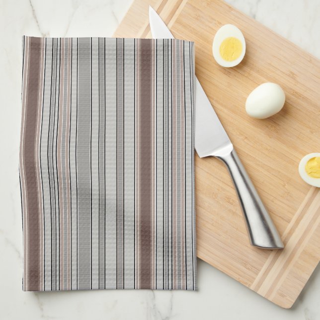  vertical striped textured pattern in grey brown  tea towel (Quarter Fold)