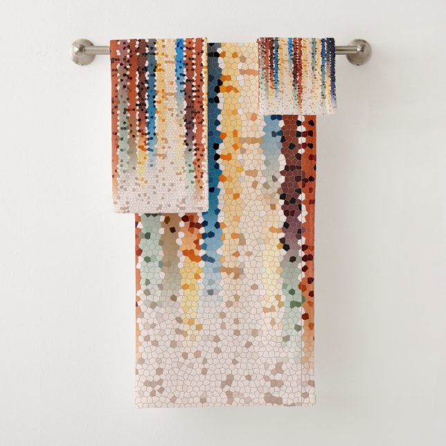 Vertical stripes, abstract, colourful, modern bath towel set (Insitu)