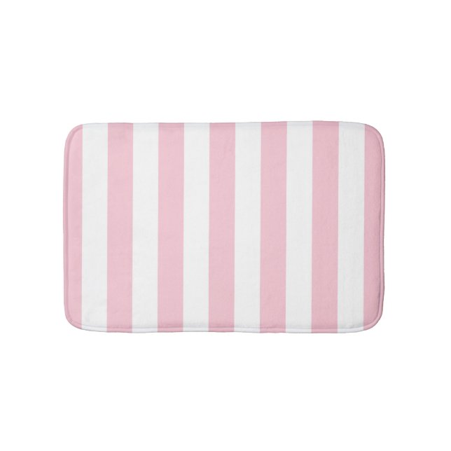 Vertical Stripes Baby Pink And White Striped Bath Mat (Front)