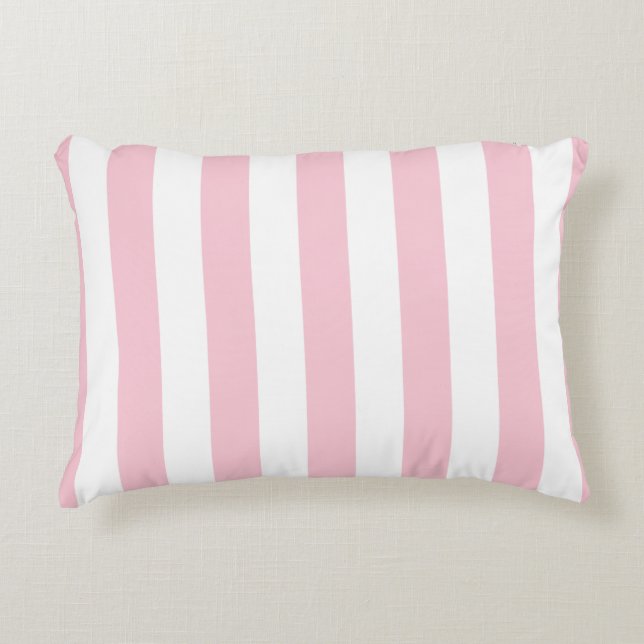 Vertical Stripes Baby Pink And White Striped Decorative Cushion (Front)