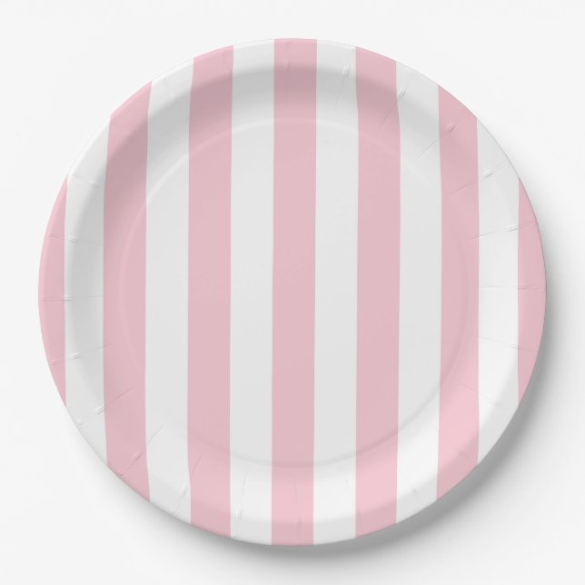 Vertical Stripes Baby Pink And White Striped Paper Plate (Front)