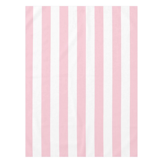Vertical Stripes Baby Pink And White Striped Tablecloth (Front)