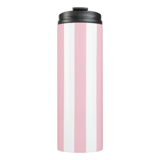 Vertical Stripes Baby Pink And White Striped Thermal Tumbler (Front)
