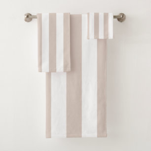 Vertical Stripes Beige And White Striped Bath Towel Set