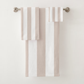 Vertical Stripes Beige And White Striped Bath Towel Set