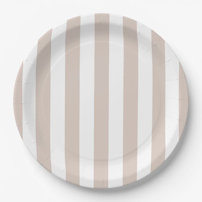 Vertical Stripes Beige And White Striped Paper Plate (Front)