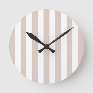 Vertical Stripes Beige And White Striped Round Clock