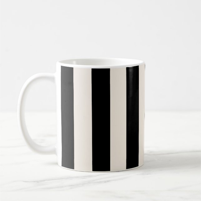 Vertical Stripes Black And Cream White Striped Coffee Mug (Left)