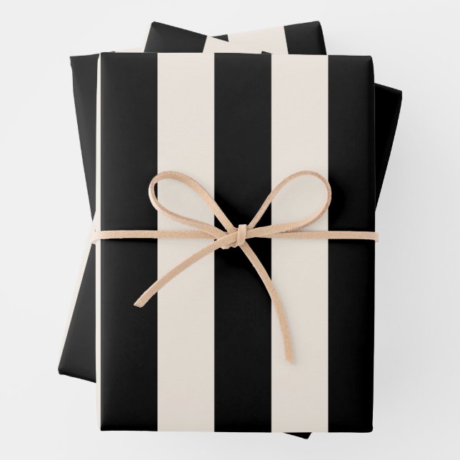Vertical Stripes Black And Cream White Striped Wrapping Paper Sheet (In situ)