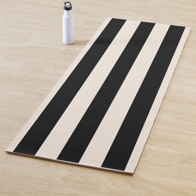 Vertical Stripes Black And Cream White Striped Yoga Mat (In Situ)
