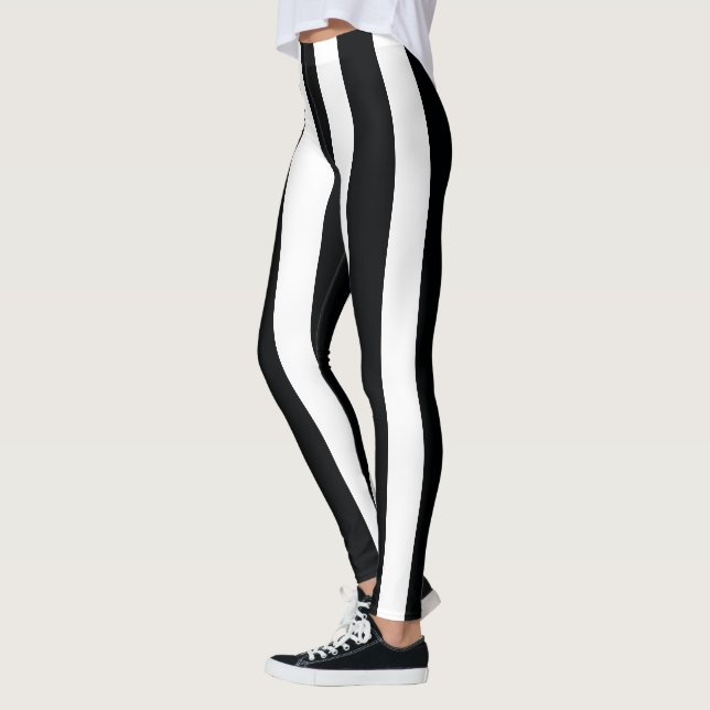 vertical stripes, black and white leggings (Left)