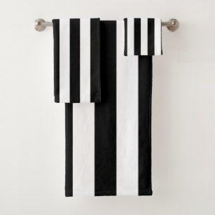 Vertical Stripes Black And White Striped Bath Towel Set