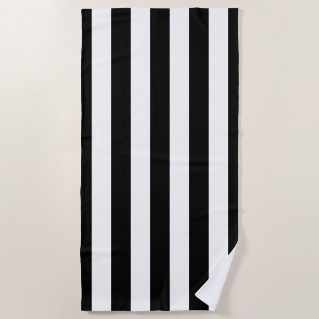 Vertical Stripes Black And White Striped Beach Towel (Front)