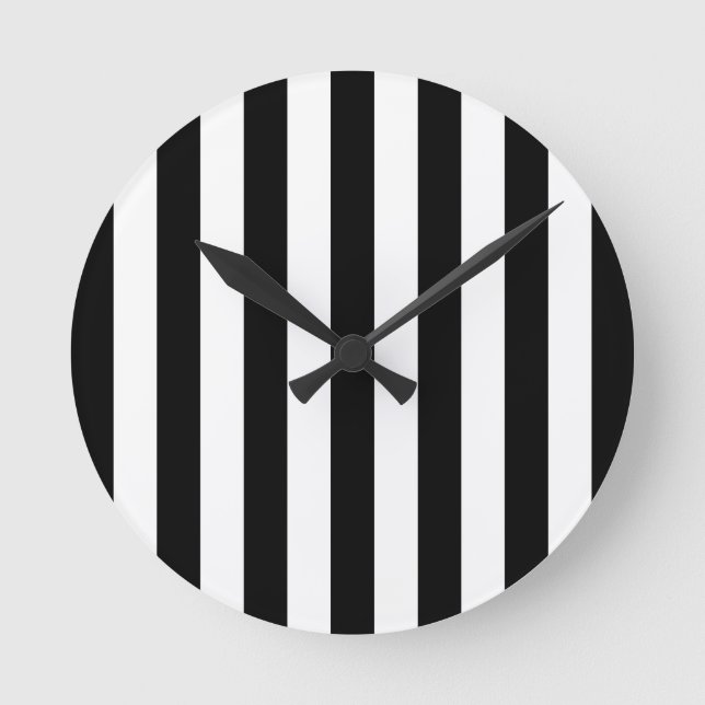 Vertical Stripes Black And White Striped Round Clock (Front)