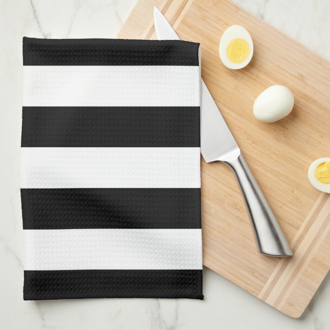 Vertical Stripes Black And White Striped Tea Towel (Quarter Fold)