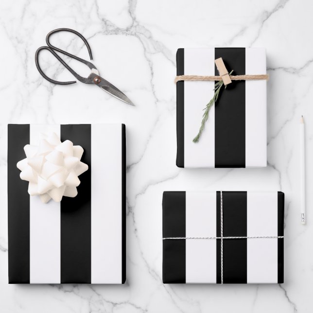 Vertical Stripes Black And White Striped Wrapping Paper Sheet (Front)