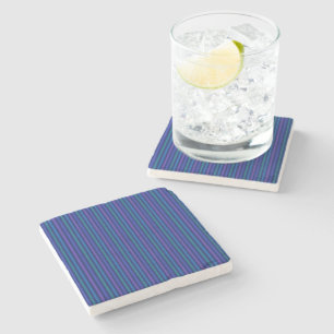 Vertical Stripes Blue Green Purple Stone Coaster