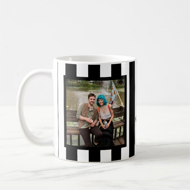 Vertical Stripes Fleur de Lis 2 Photo Coffee Mug (Left)